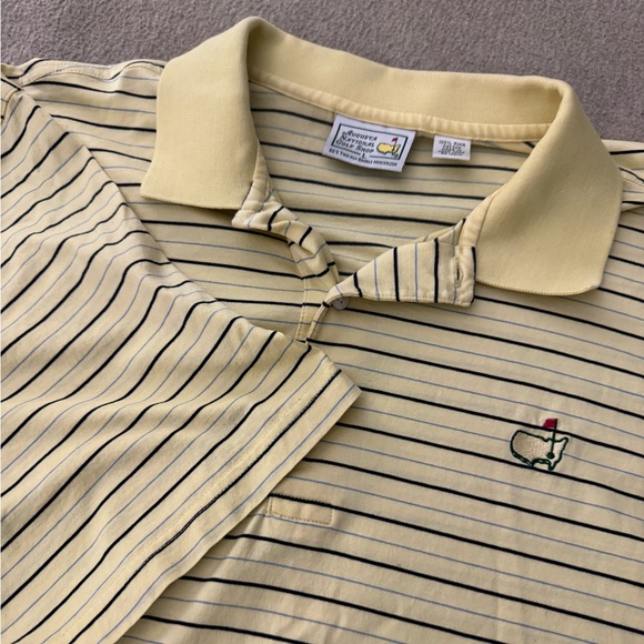 Masters Other - Masters Performance Mens L Yellow Striped Polo Shirt Golf Stretch Short Sleeve